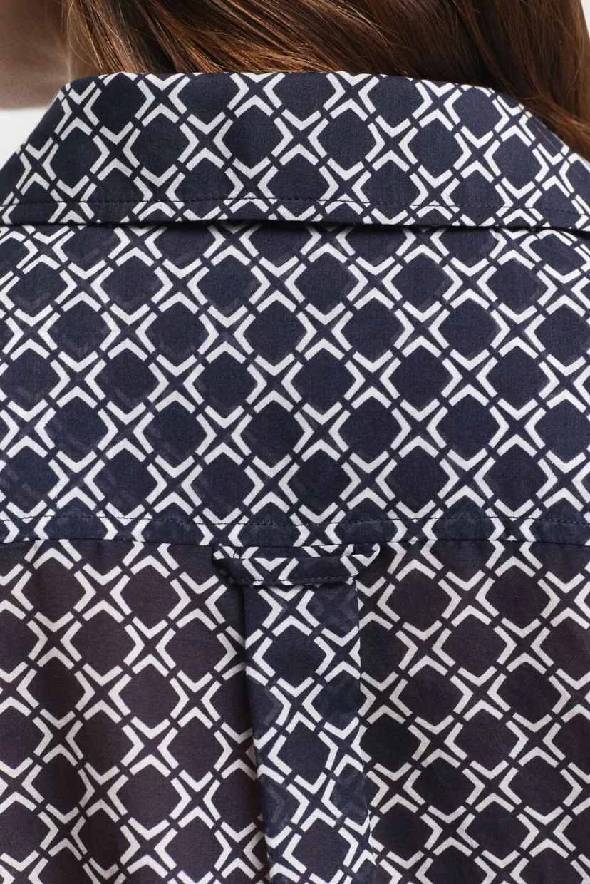 Женская темно-синяя блуза с узором REL GEOMETRIC CTN SILK 5