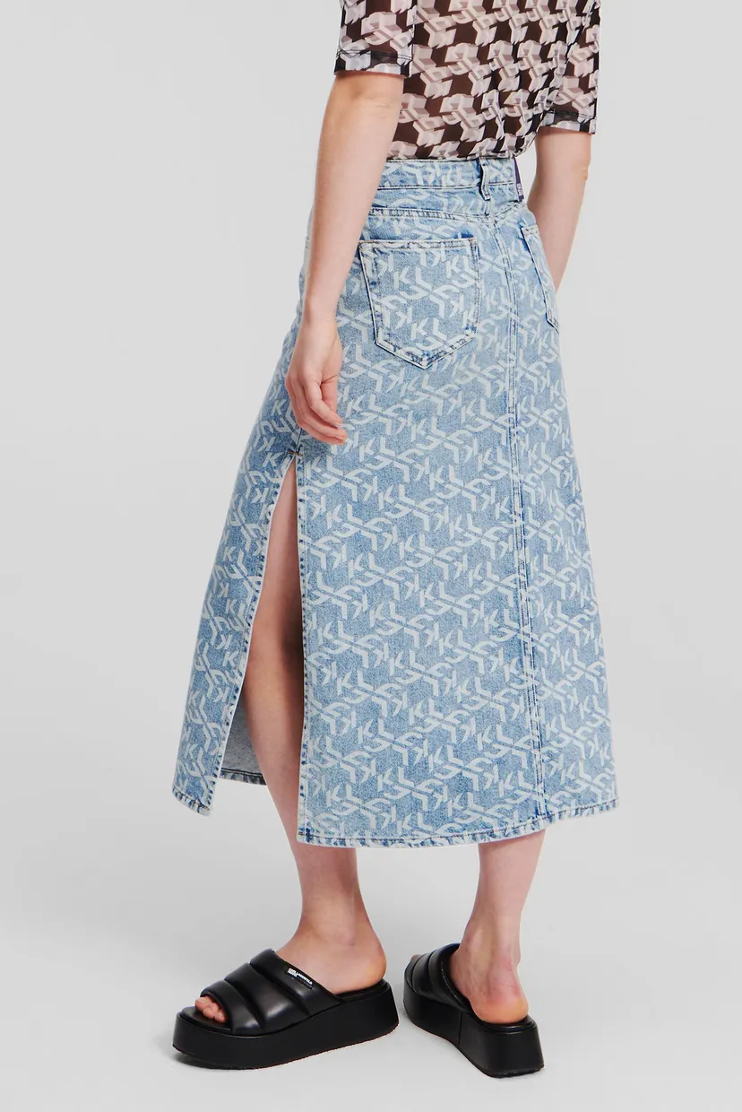 Женская голубая джинсовая юбка с узором KLJ MONOGRAM DENIM MAXI SKIRT 3