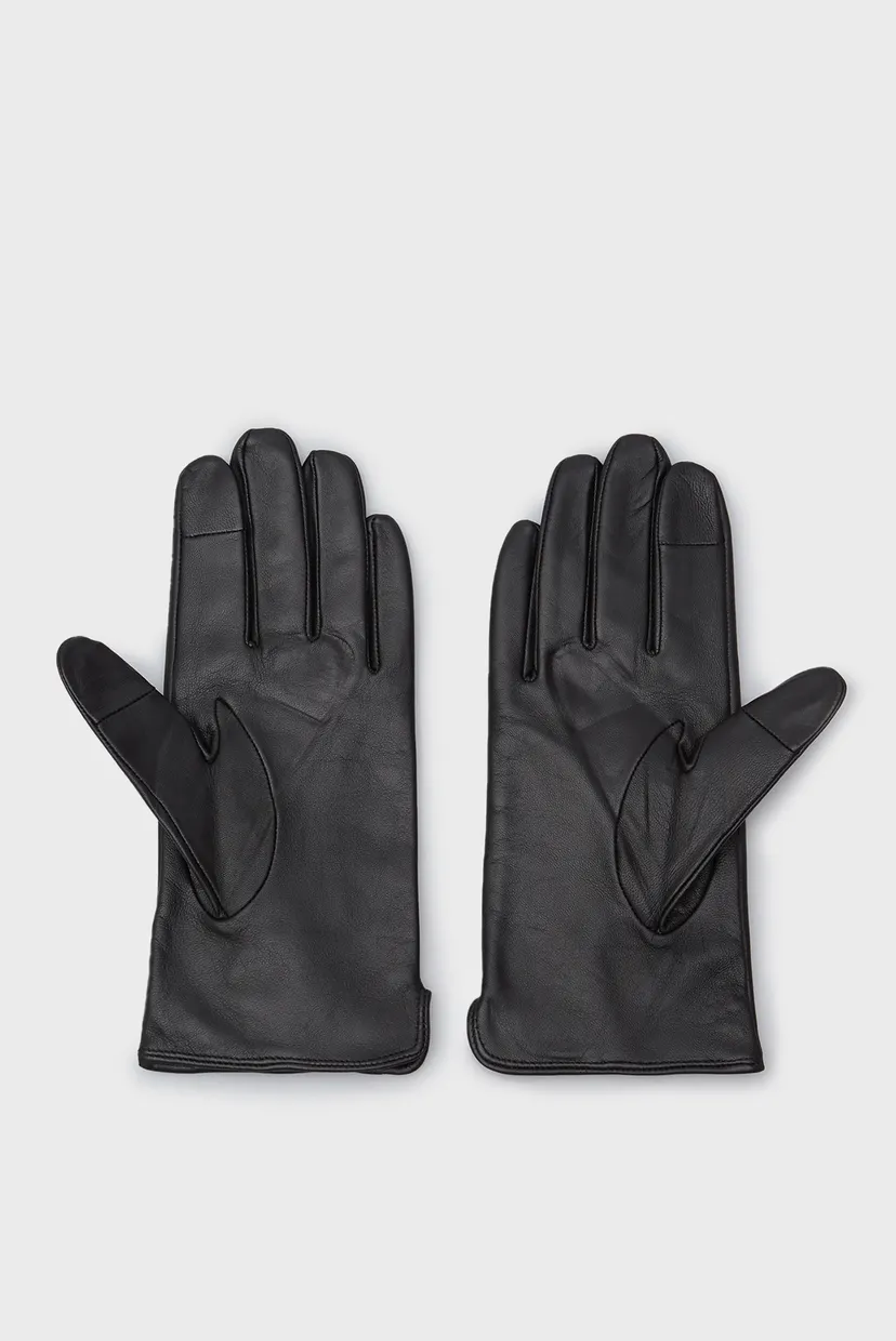 Женские черные кожаные перчатки CK METAL LEATHER GLOVES 3