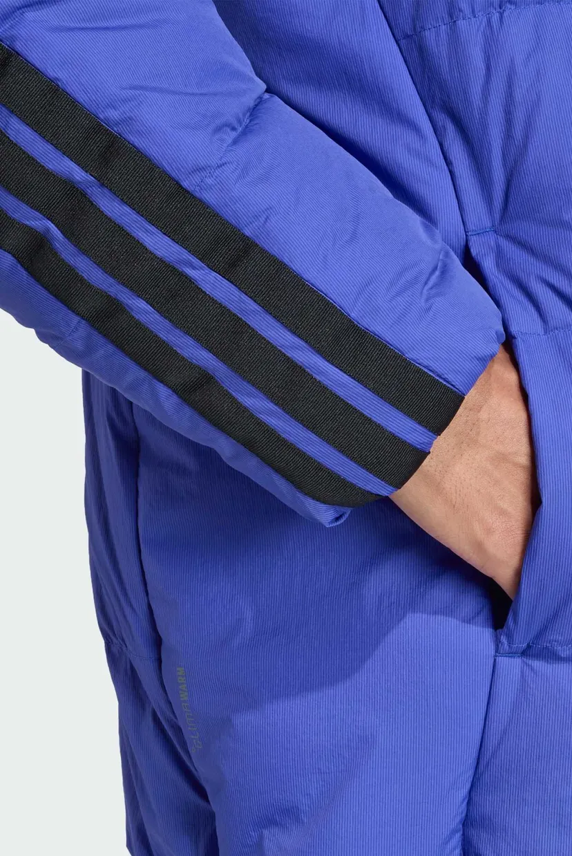 Мужской синий пуховик Essentials Climawarm 3-Stripes Puffer Hooded 5