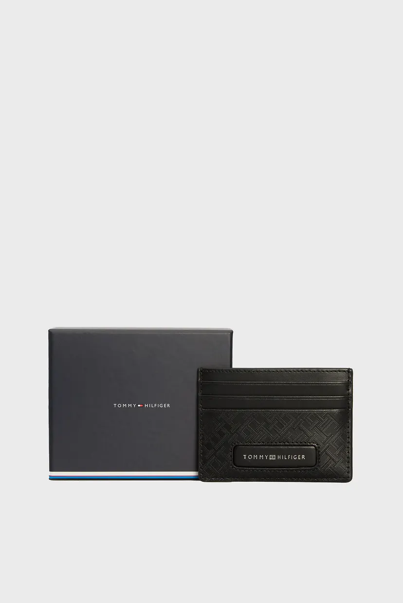 Чоловічий чорний шкіряний кардхолдер з візерунком TH MONOGRAM CC HOLDER 5