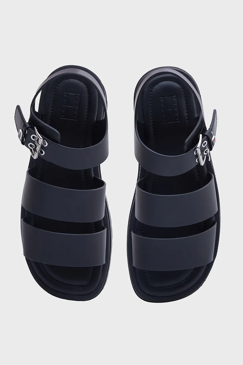 Женские черные кожаные сандалии STRAPS 4