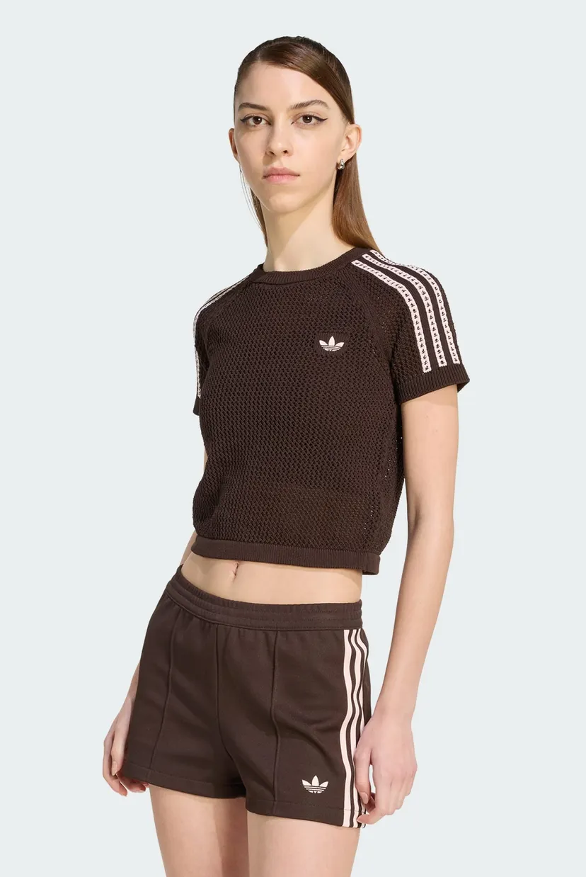 ちゃちゃ Жіноча коричнева футболка KNITTED CROCHET CALI adidas KC6480 — MD
