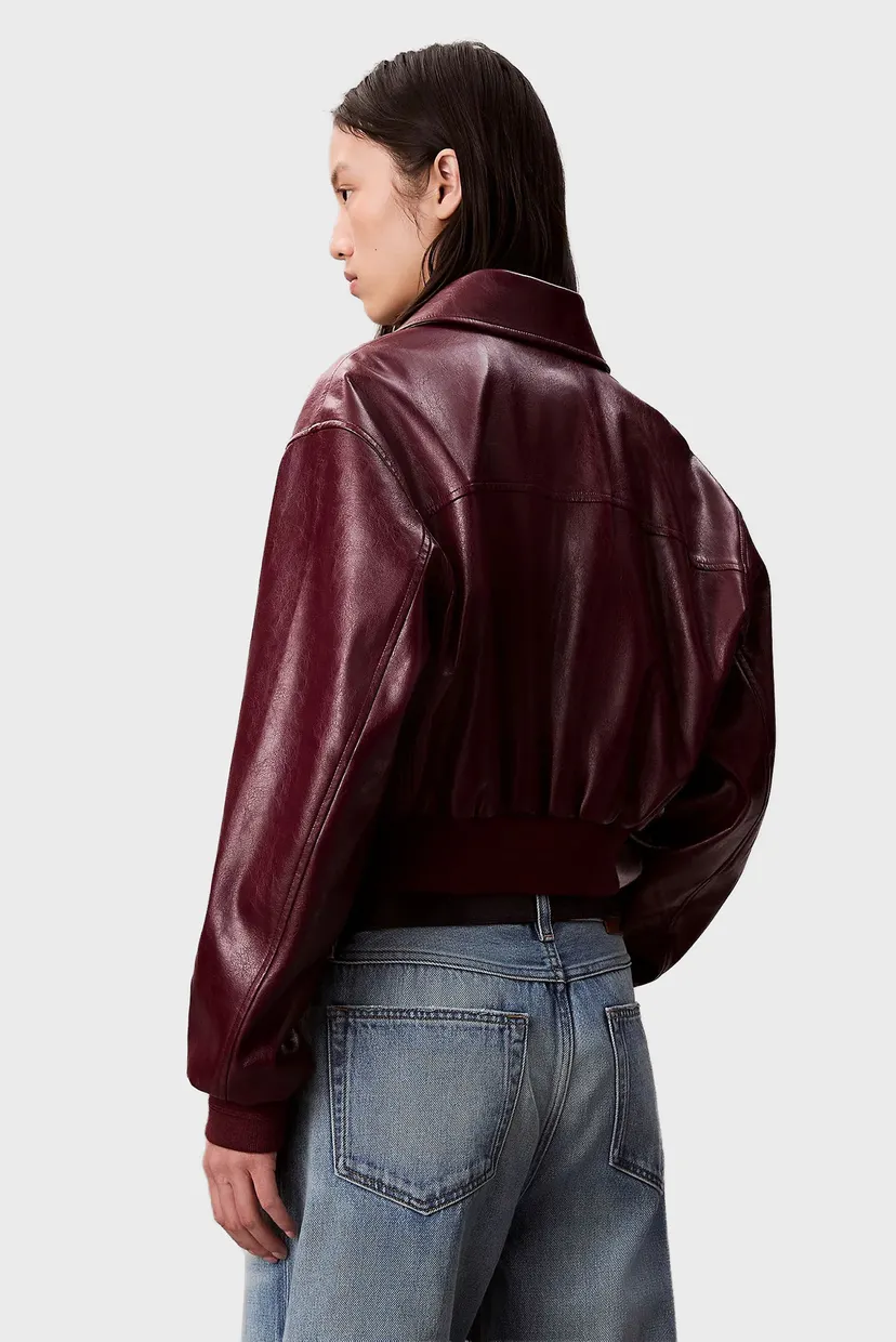 Женская бордовая куртка A-Cropped Crinkle Faux Leather B 3