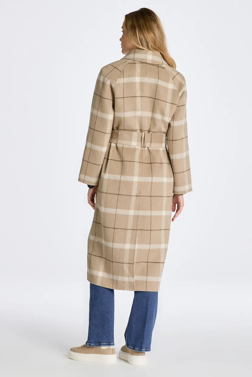 Женское бежевое шерстяное пальто в клетку CHECKED HANDSTITCHED 3
