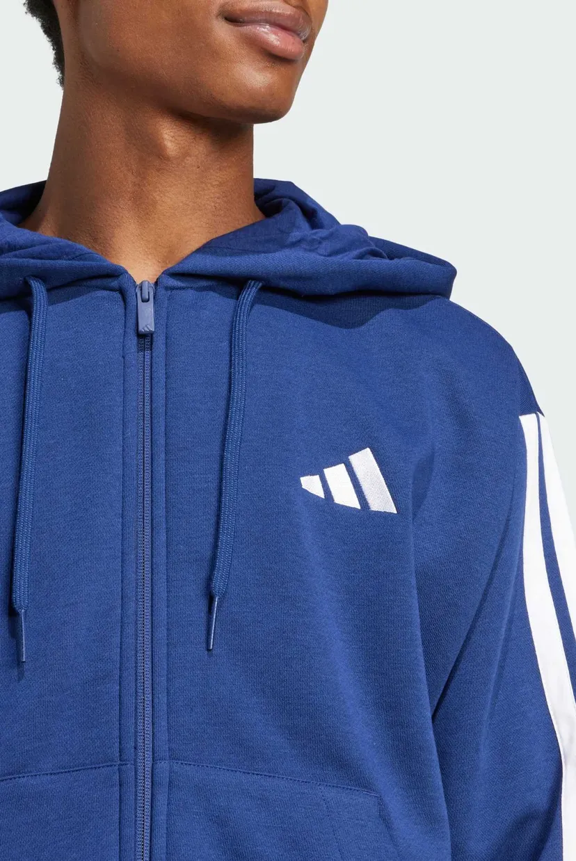 Мужское синее худи Essentials 3-Stripes Fleece 4