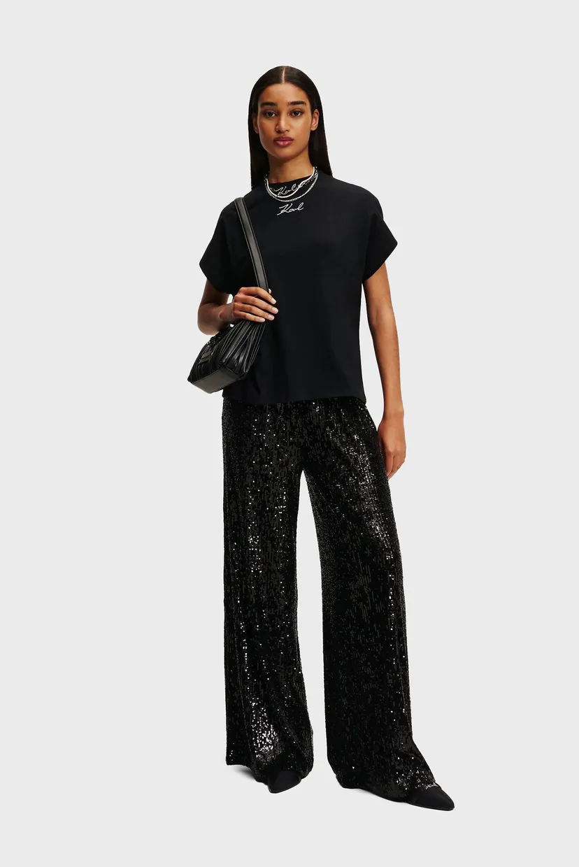 Женские черные брюки JERSEY FLUID SEQUIN PANTS 4