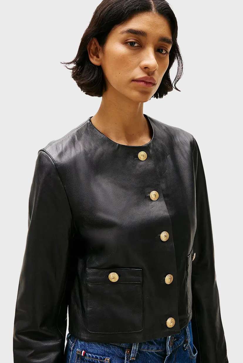 Женская черная кожаная куртка CROP LEATHER JACKET 4