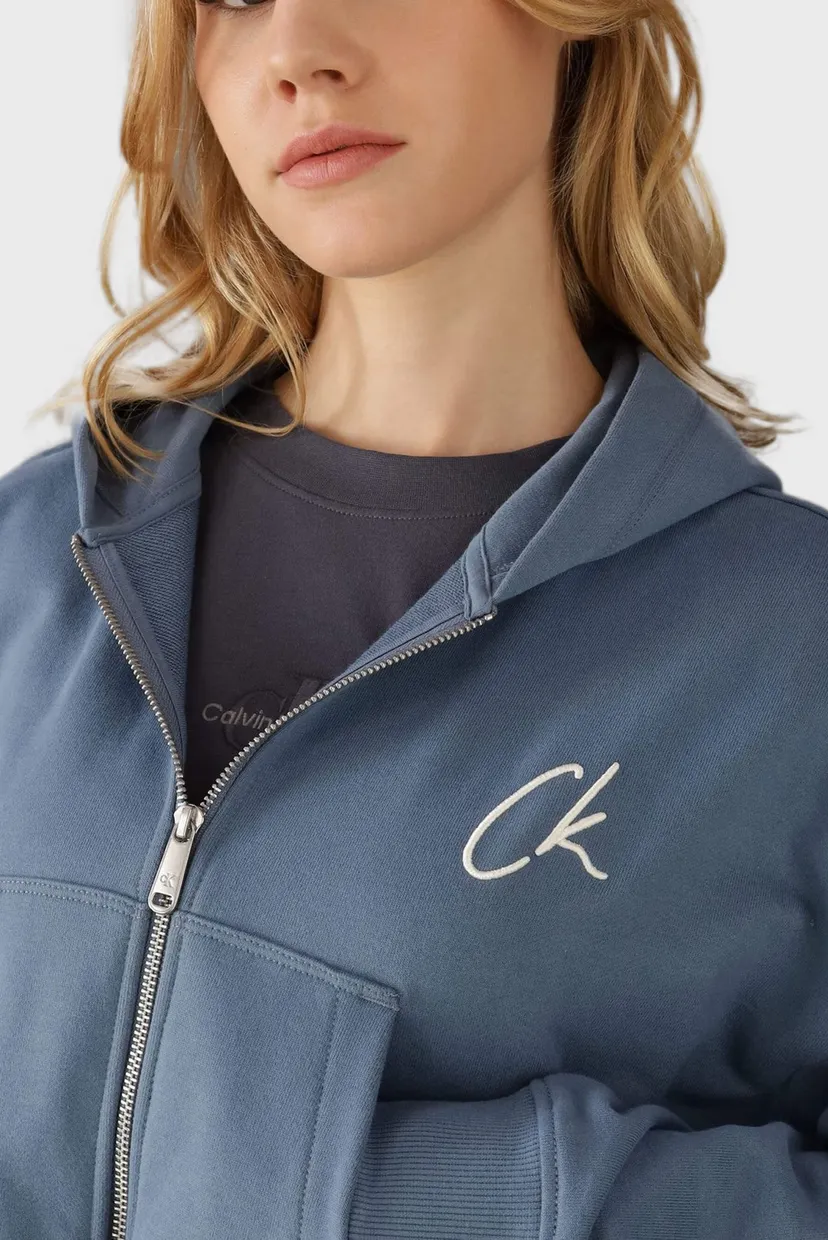 Жіноче синє худі EMBROIDERED CK ZIP THROUGH 4