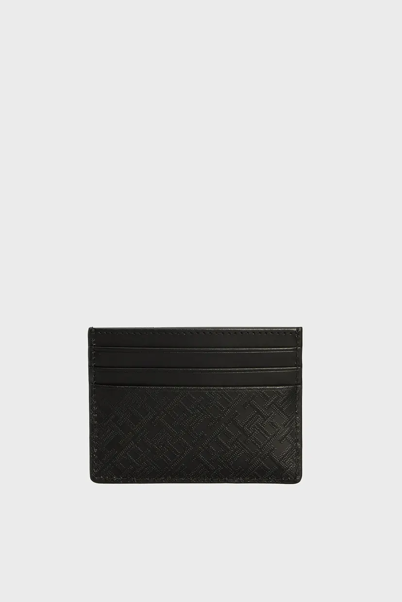 Чоловічий чорний шкіряний кардхолдер з візерунком TH MONOGRAM CC HOLDER 4