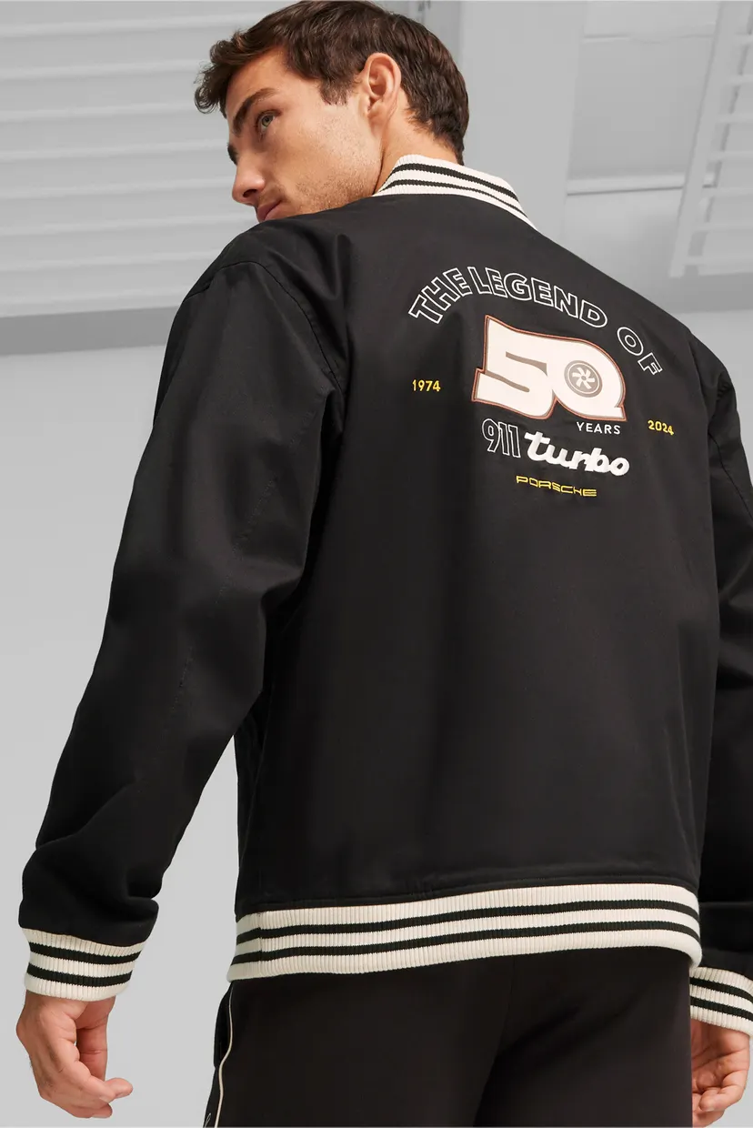 Чоловічий чорний бомбер Porsche Legacy Statement Bomber Jacket Чоловічий чорний бомбер Porsche Legacy Statement Bomber Jacket