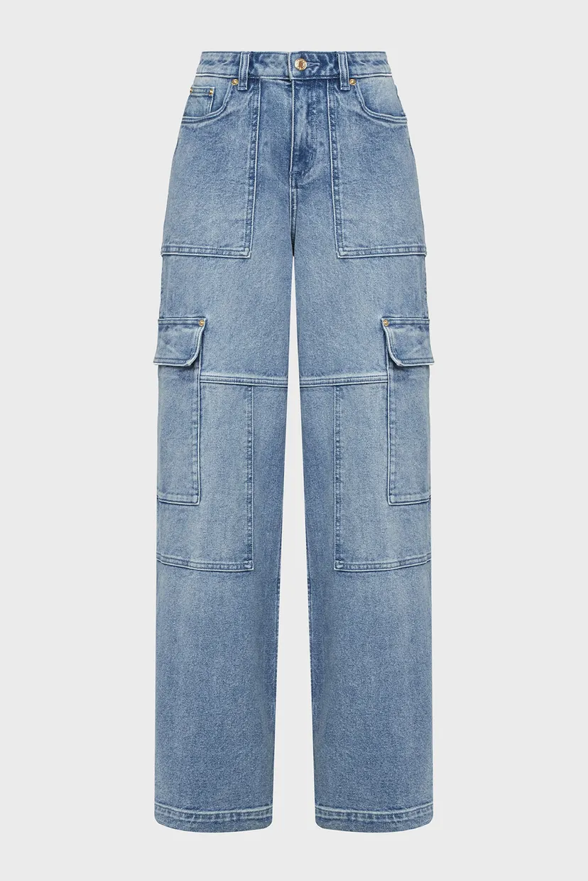 Женские голубые джинсы MID-RISE WIDE CARGO 3