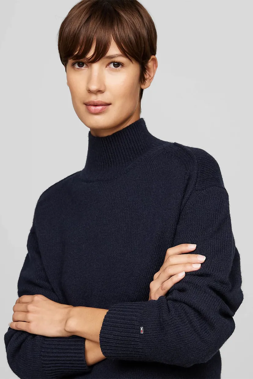 Жіночий темно-синій светр WOOL BLEND MOCK-NK 4