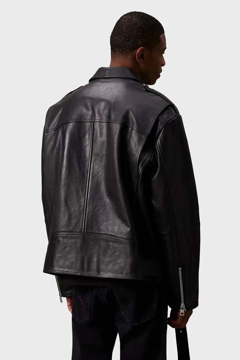 Мужская черная кожаная косуха LEATHER BIKER JACKET Calvin Klein