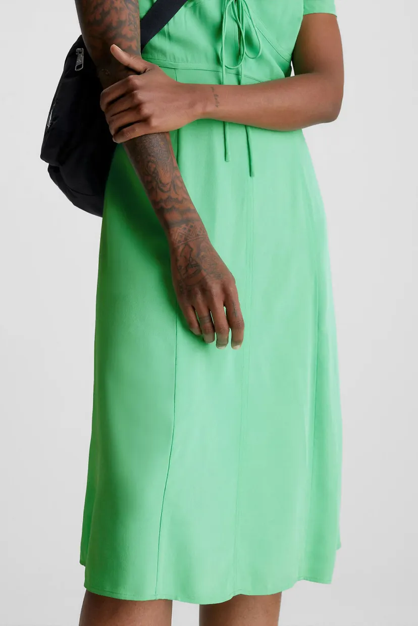 Женское зеленое платье CREPE SHORT SLEEVE MIDI DRESS 4