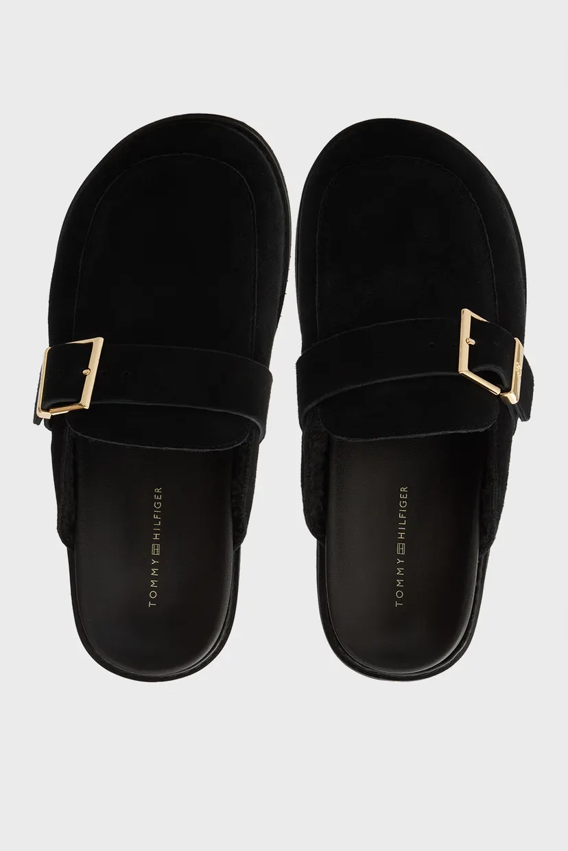 Жіночі чорні замшеві клоги BUCKLE FUR 4
