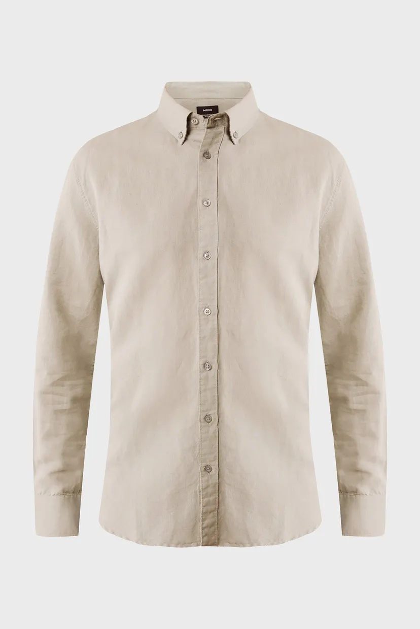 Мужская бежевая льняная рубашка CALEB Basic linen shirt 5