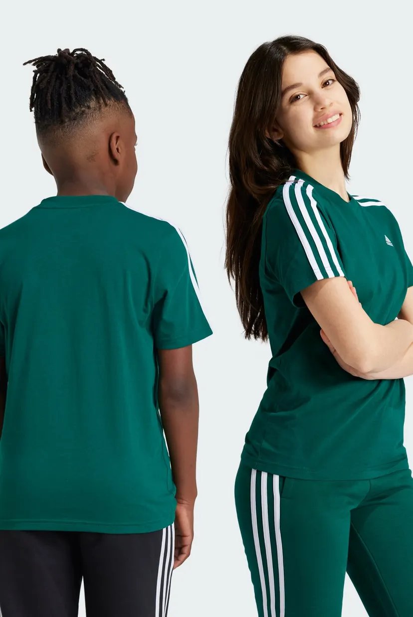 Дитяча зелена футболка Essentials 3-Stripes Cotton 4