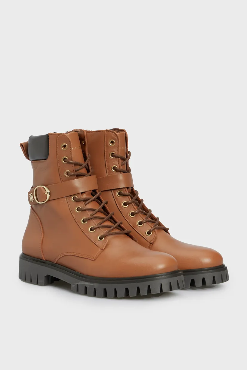 Жіночі коричневі шкіряні черевики BUCKLE LACE UP BOOT 3