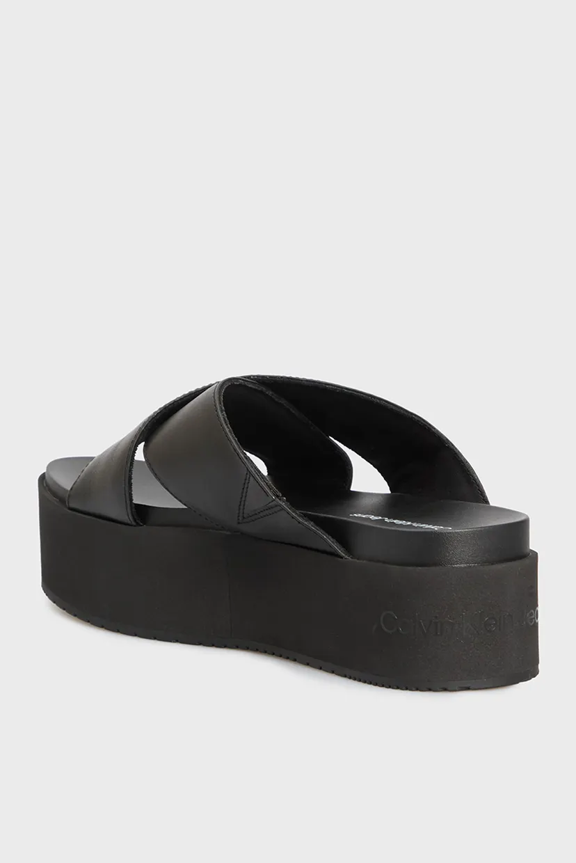 Жіночі чорні шкіряні мюлі FLATFORM CROSS 5