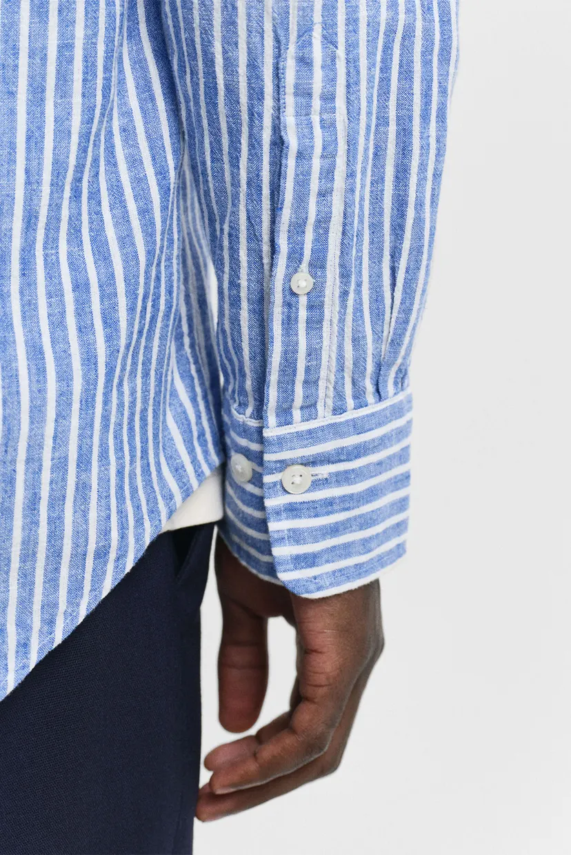 Чоловіча блакитна лляна сорочка у смужку REG COTTON LINEN STRIPE 5
