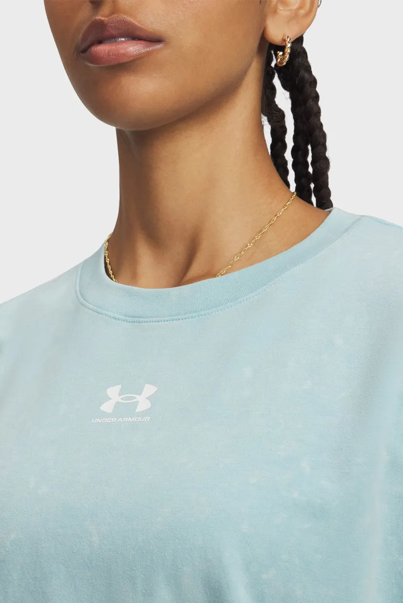 Женская голубая футболка UA Rival Boxy Tee Wash 3