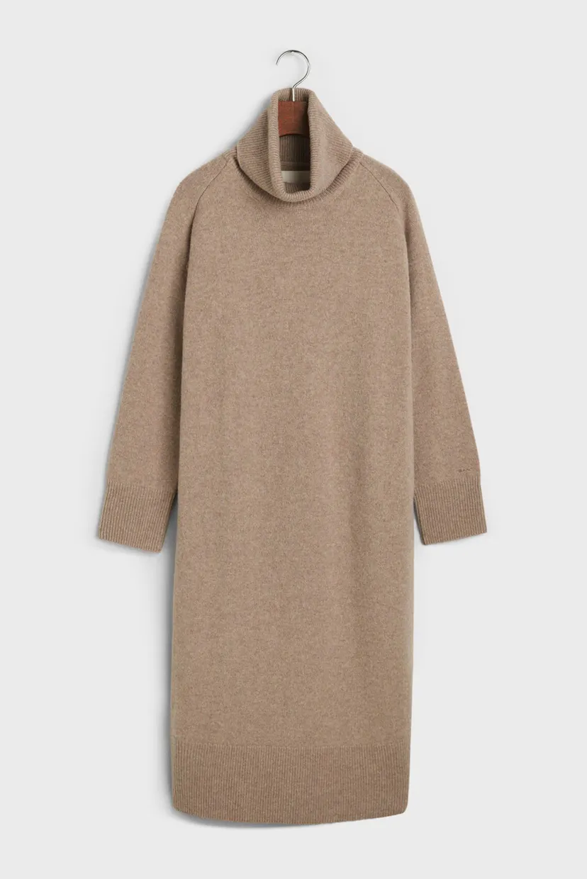 Жіноча бежева вовняна сукня HERRINGBONE DETAIL ROLLNECK DRESS 7