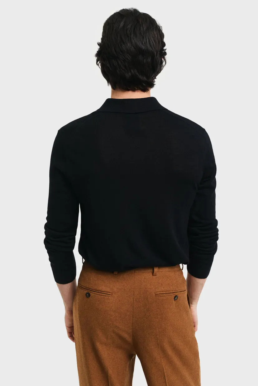 Мужское черное шерстяное поло EXTRAFINE MERINO WOOL POLO 3
