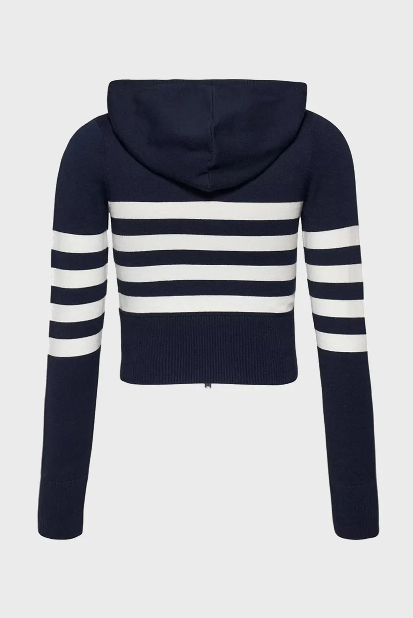 Женское темно-синее худи в полоску TJW STRIPE ZIP THRU BADGE HOOD 3