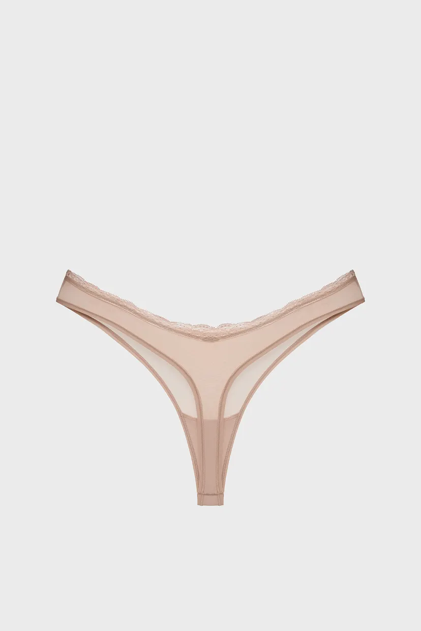 Женские бежевые трусики THONG 8