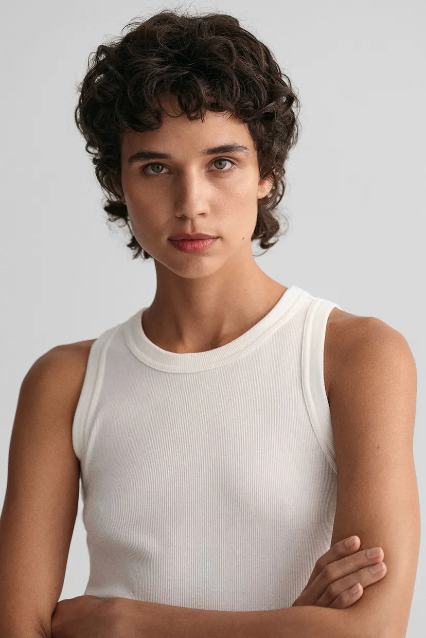 Женская белая майка HIGH NECK RIB 4