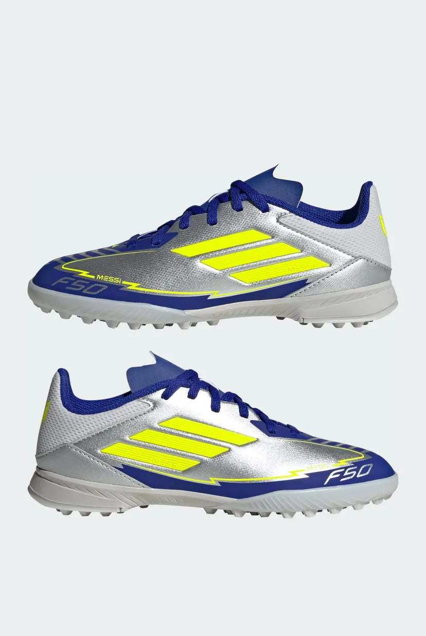 Детские серебристые бутсы F50 League Messi Turf Kids 7