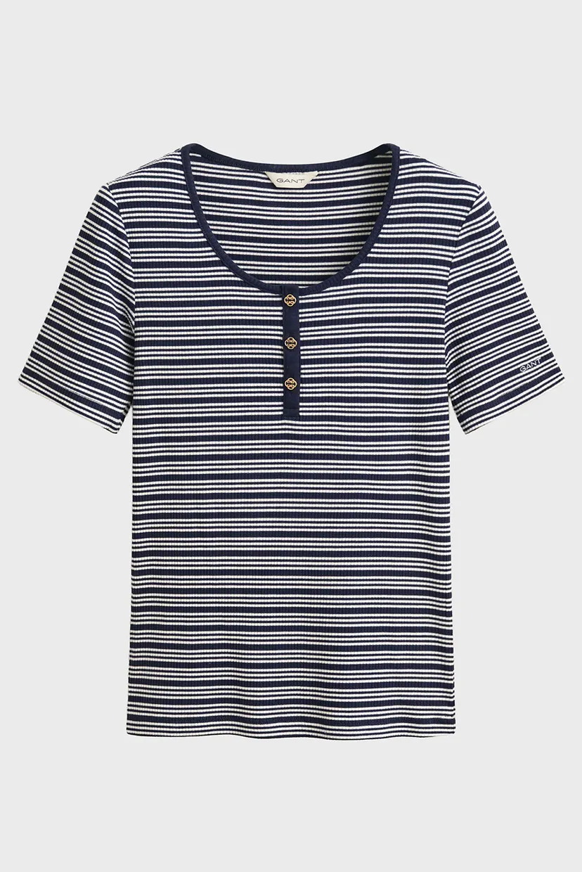 Жіноча синя футболка у смужку HENLEY 5