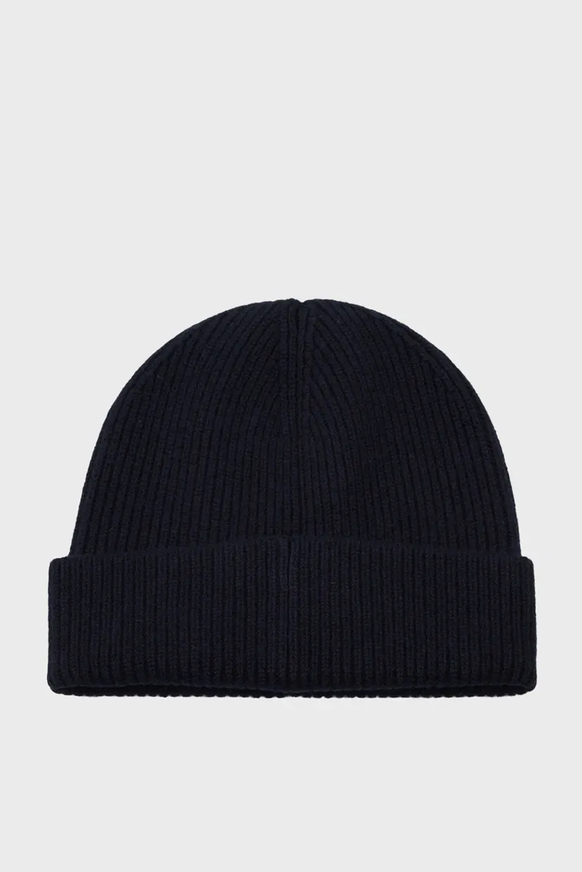 Чоловіча темно-синя вовняна шапка FINE KNITTED WOOL BEANIE 3