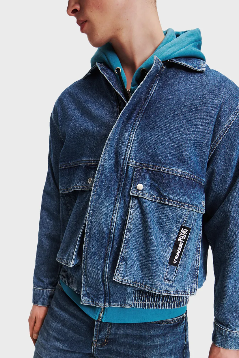 Мужская синяя джинсовая куртка klj logo denim bomber jacket 4