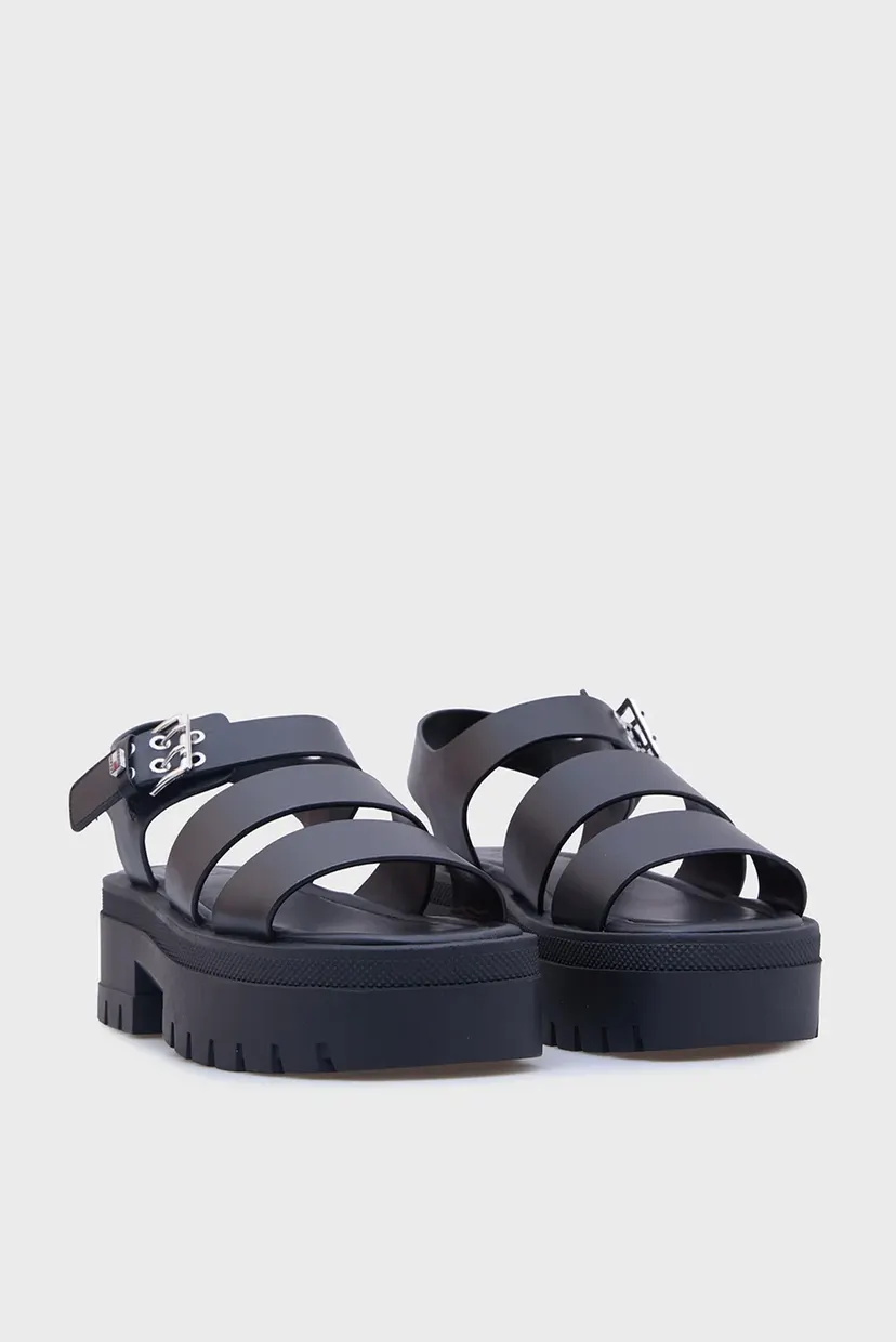 Женские черные кожаные сандалии STRAPS 3
