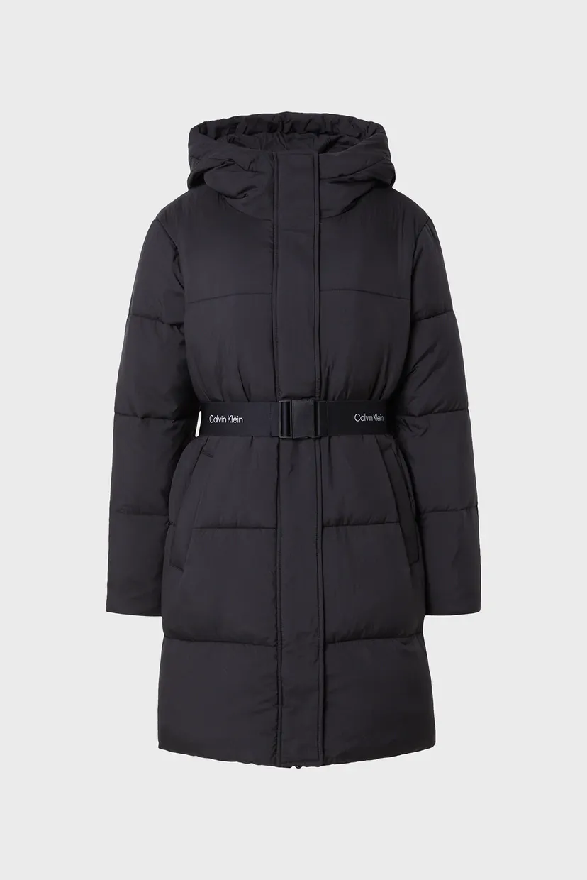 Женская черная куртка LOGO BELT LONG PUFFER 5