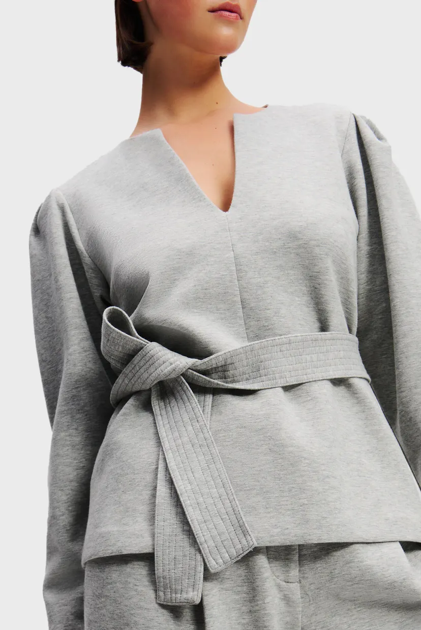 Женский светло-серый пуловер DOUBLE JERSEY VNECK SWEATSHIRT 4