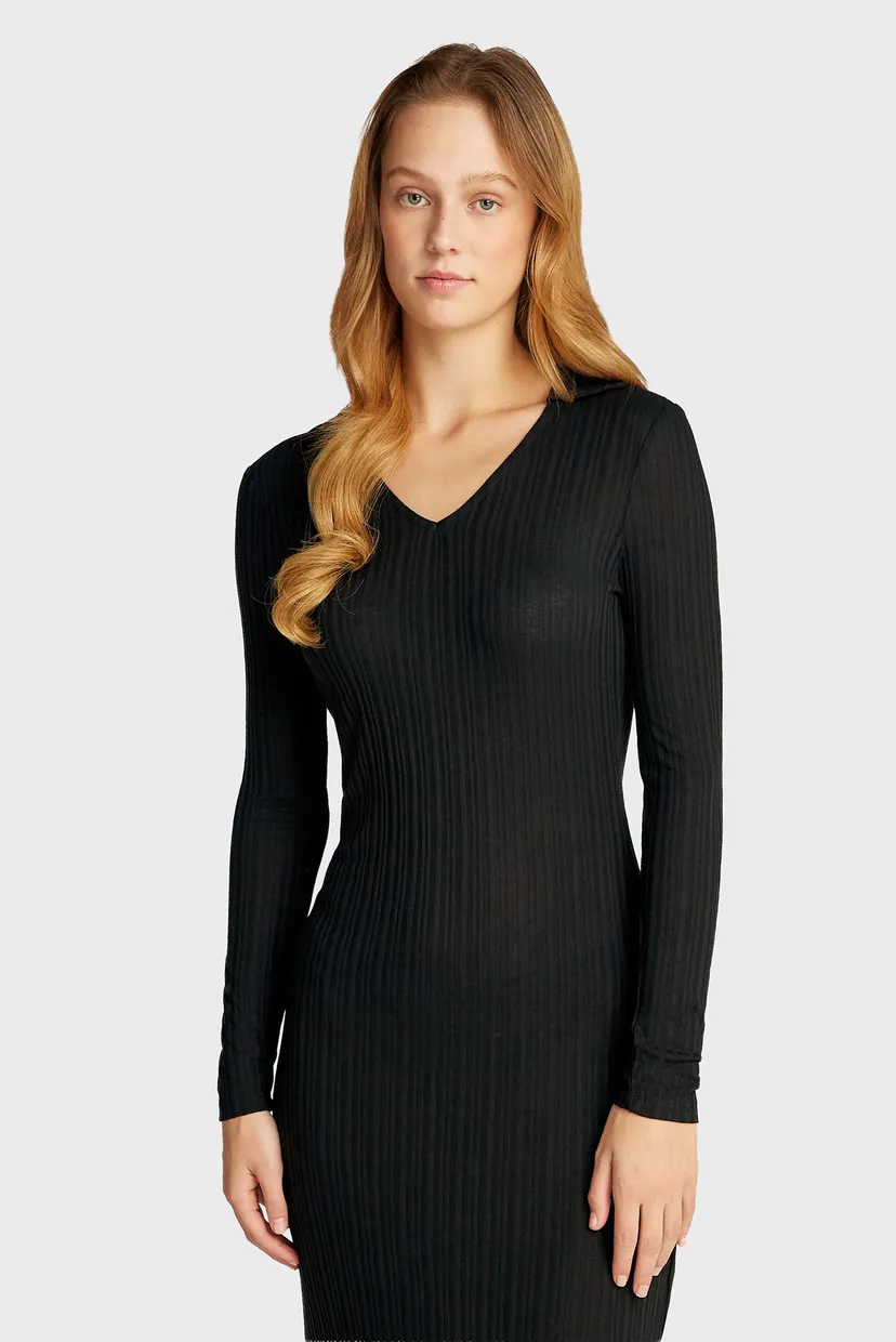 Женское черное платье SEMI SHEER RIB LONG DRESS 3
