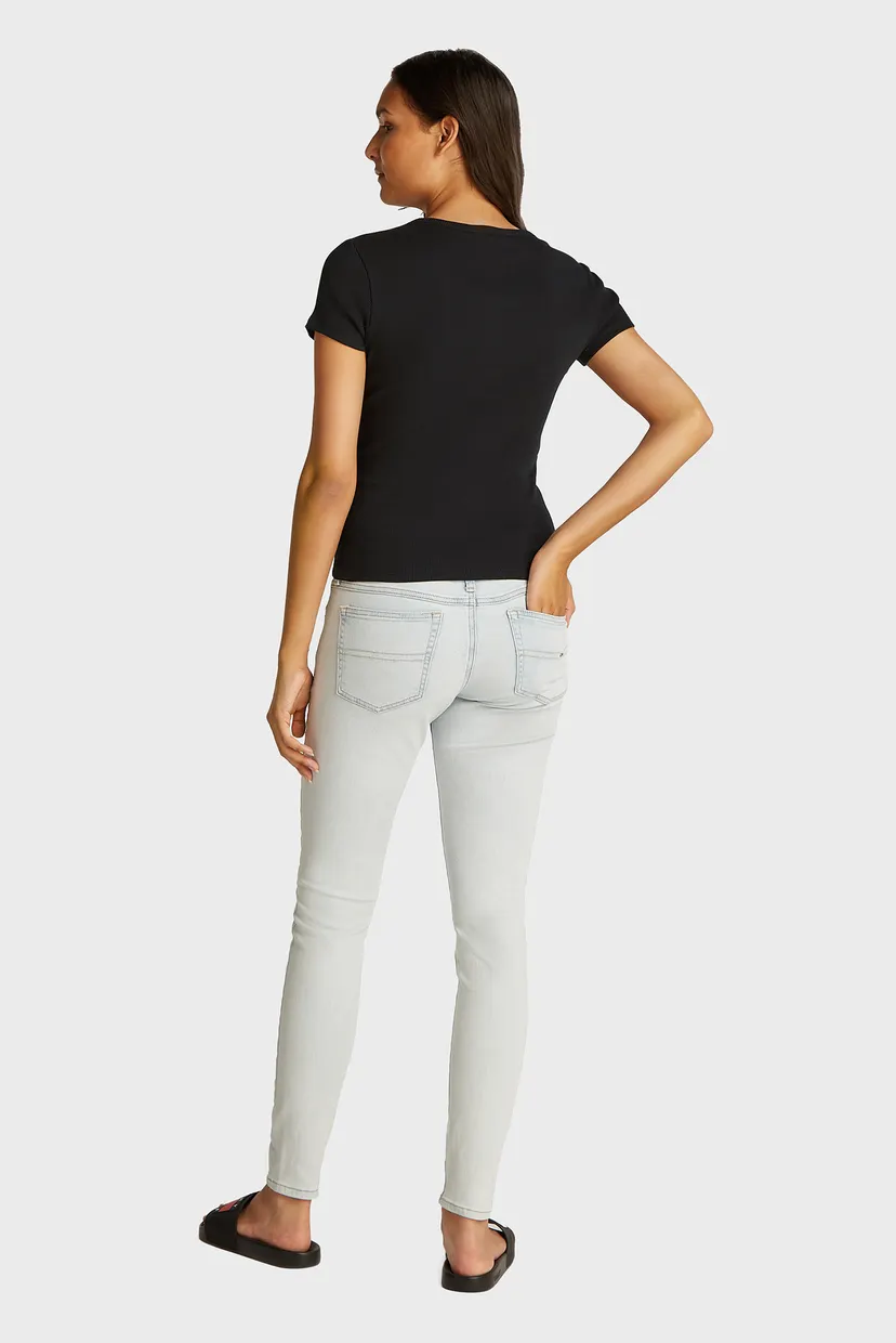 Жіноча чорна футболка TJW SLIM BUTTON RIB C-NECK SS 3