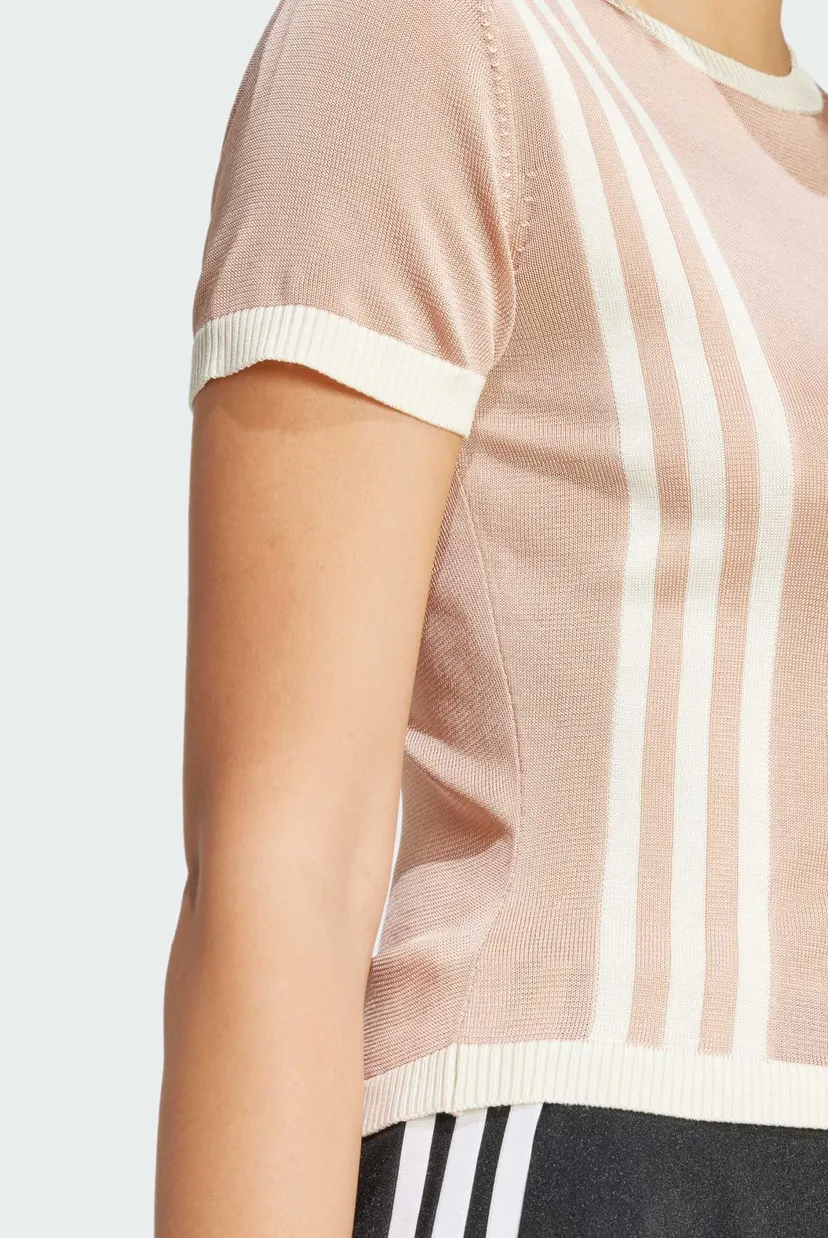 Жіноча бежева футболка Knitted 3-Stripes Short 5