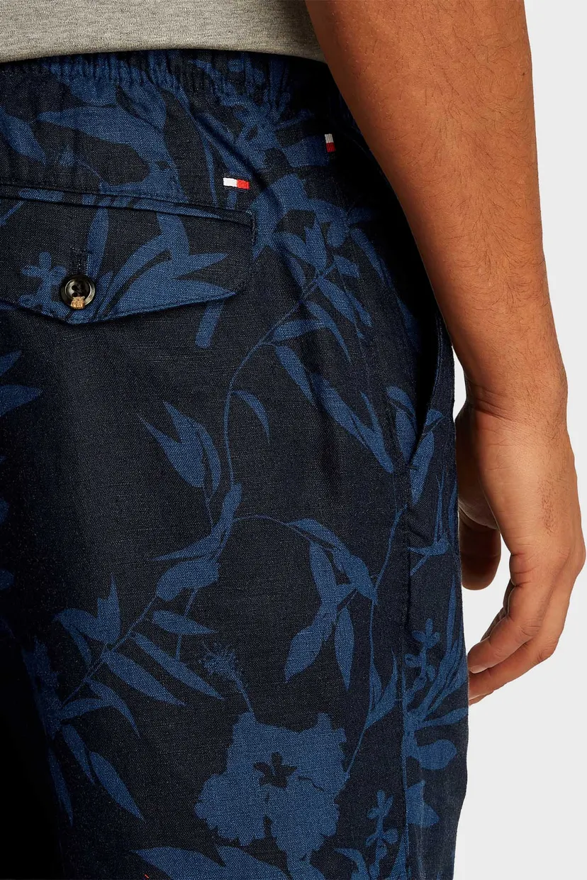 Мужские темно-синие льняные шорты с узором HARLEM PO LINEN PRINT SHORT 4