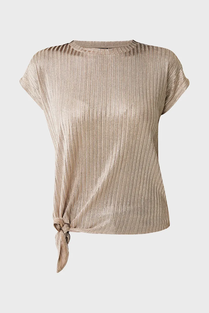 Женский бежевый топ Short sleeve lurex rib t-shirt 5