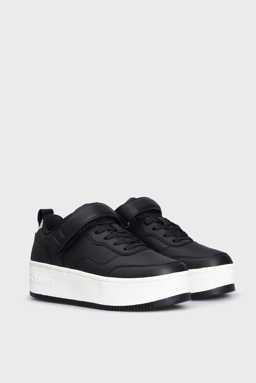 Жіночі чорні шкіряні кросівки TJW FLATFORM VELCRO 3