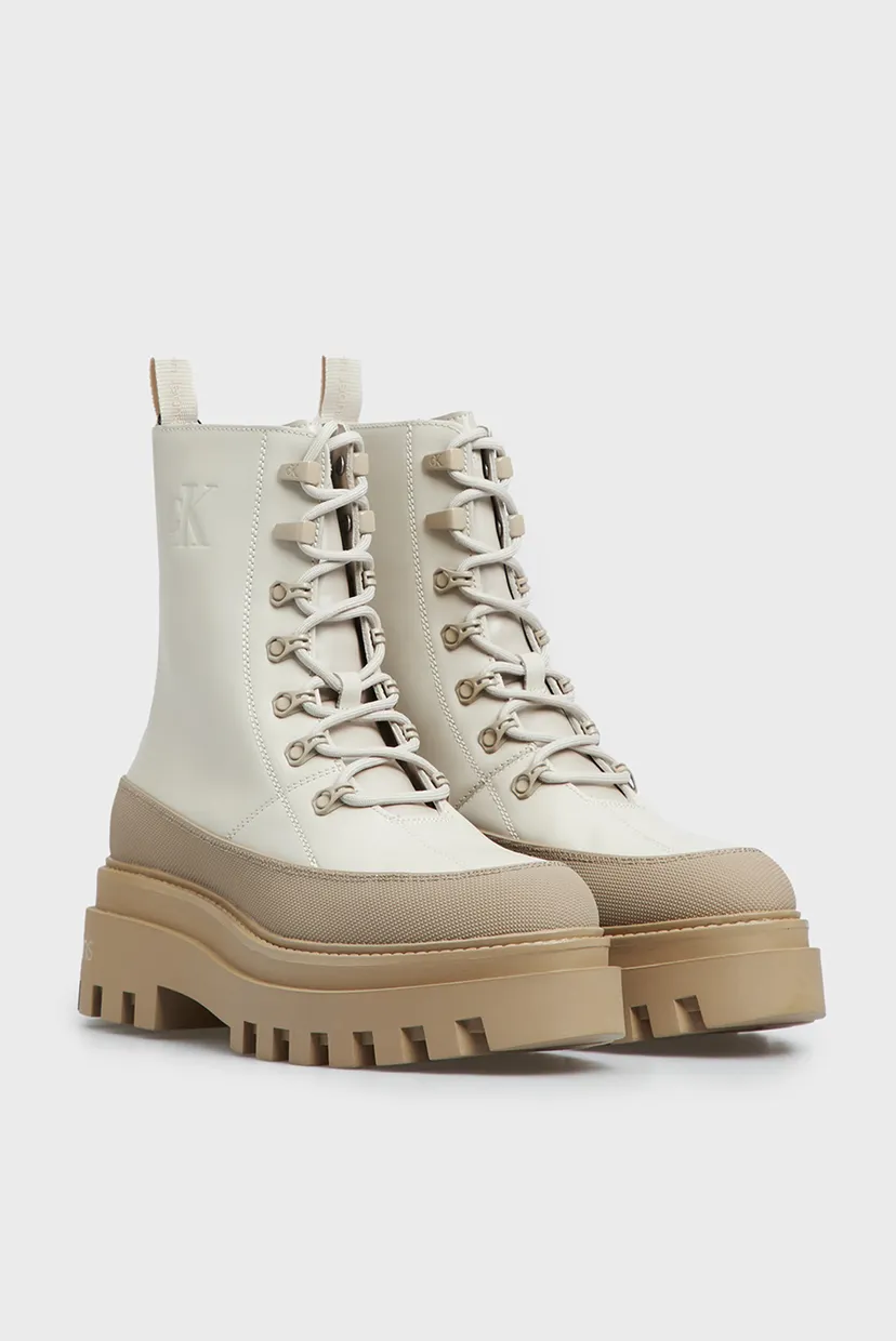 Жіночі бежеві шкіряні черевики FLATFORM LACE UP BOOT LTH 3
