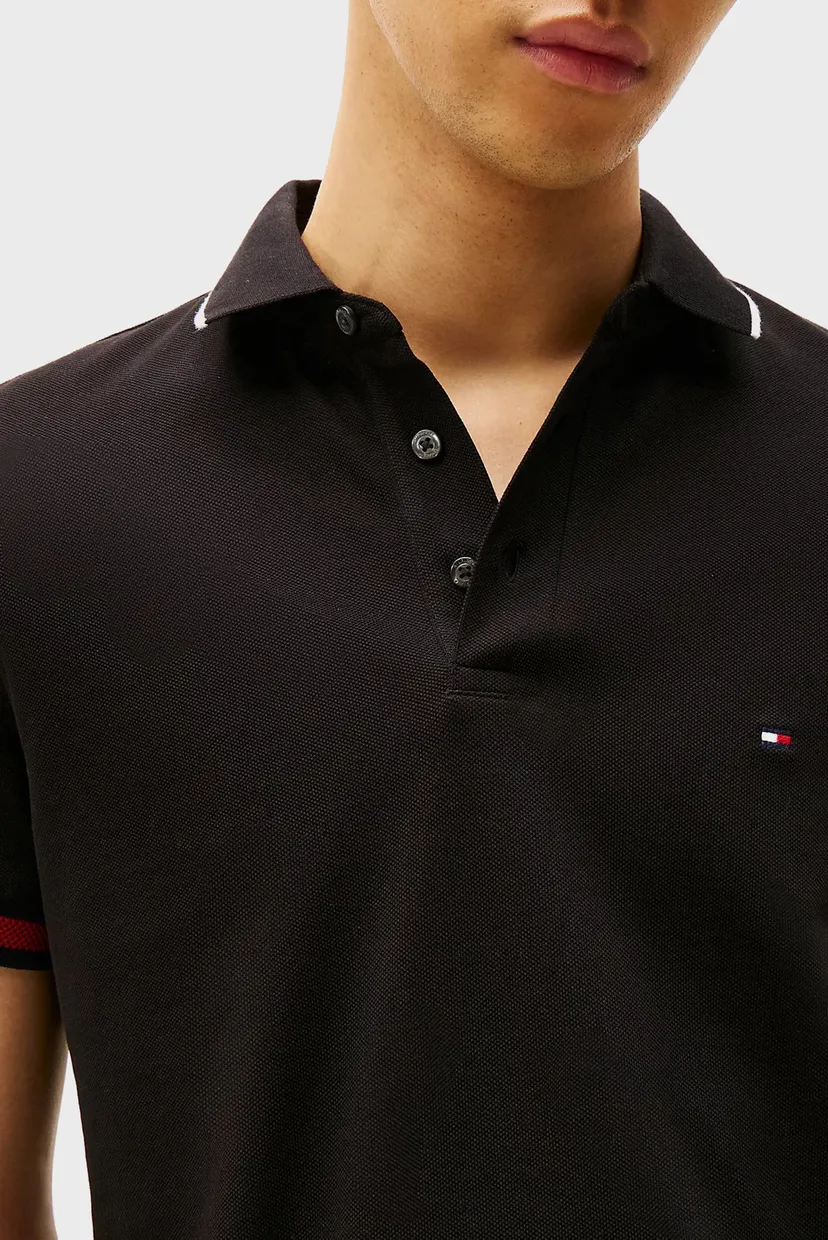 Чоловіче чорне поло FLAG CUFF SLIM FIT 4