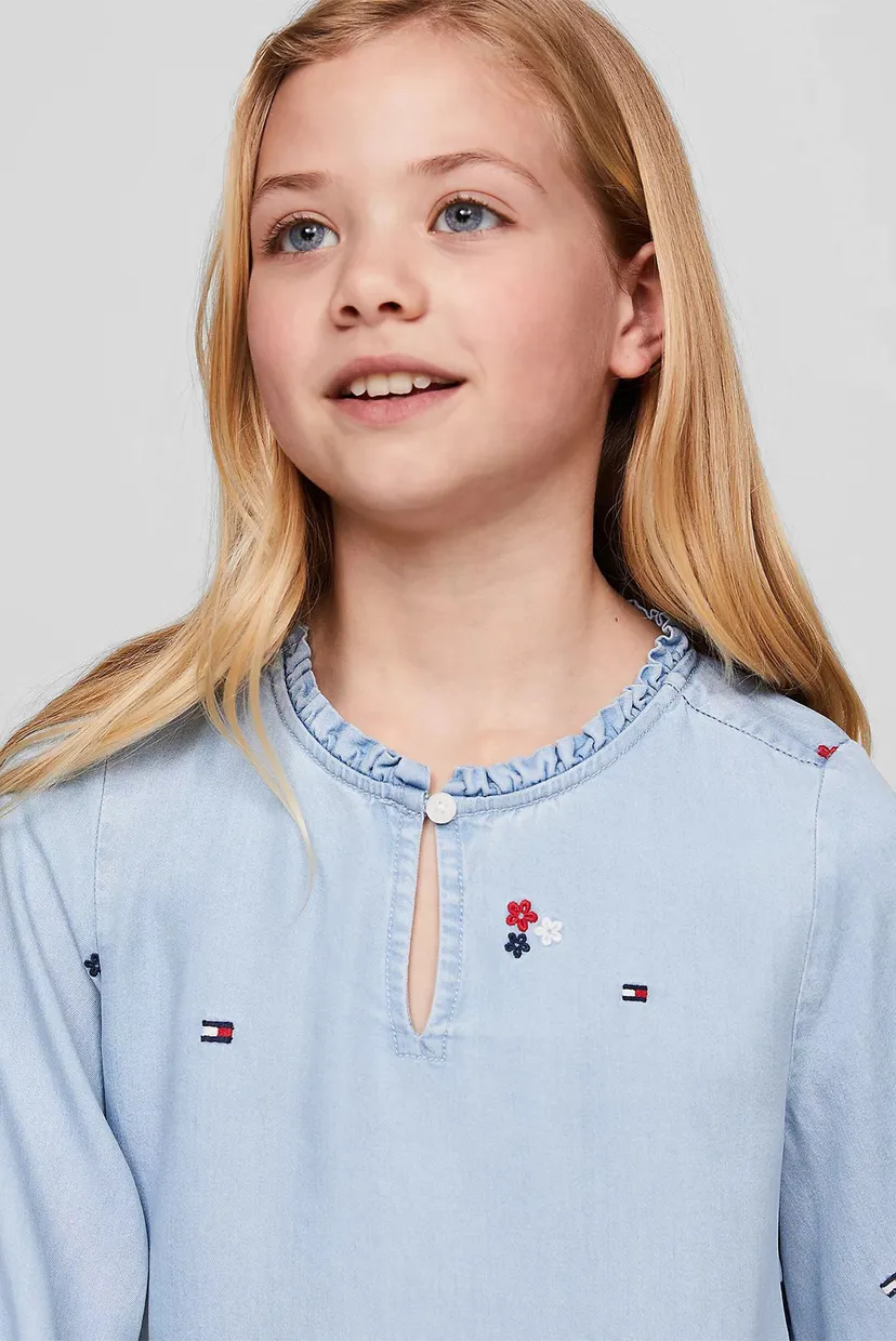 Дитяча блакитна сукня з візерунком EMB FLOWER TENCEL 4
