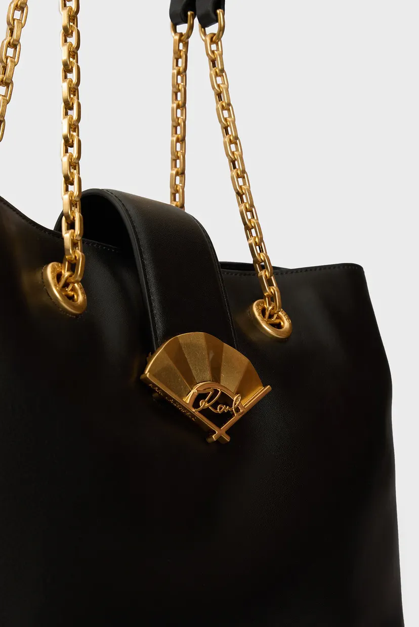 Жіноча чорна шкіряна сумка k signature fan lg tote 6