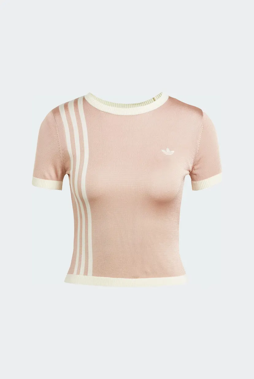 Жіноча бежева футболка Knitted 3-Stripes Short 6