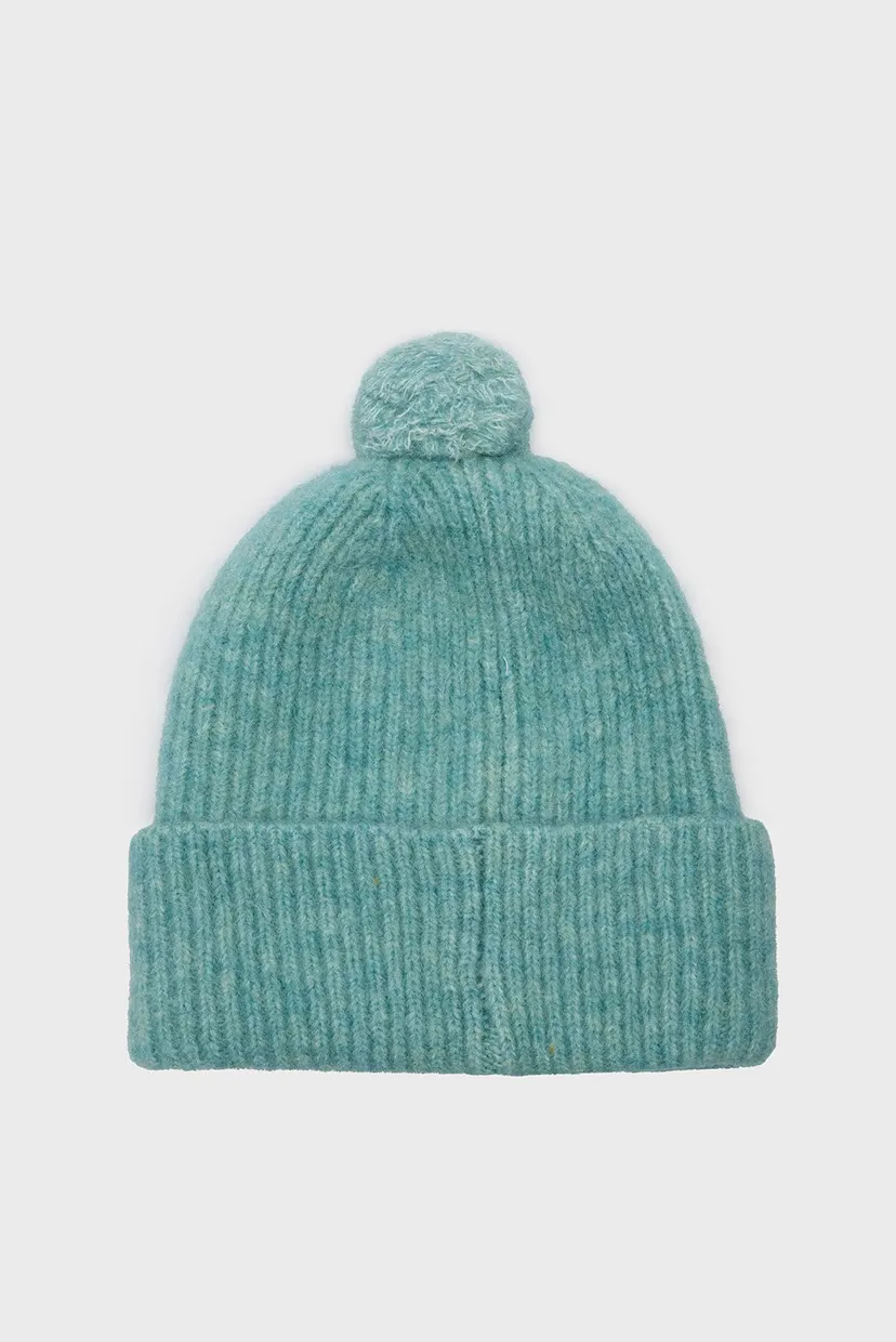 Женская бирюзовая шерстяная шапка CK EMBROIDERY AIRY POMPOM BEANIE 3